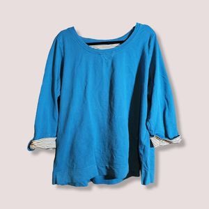 Karen Scott Sport Womens Plus Size Sweatshirt with Folded Sleeve in Teal Size 1X